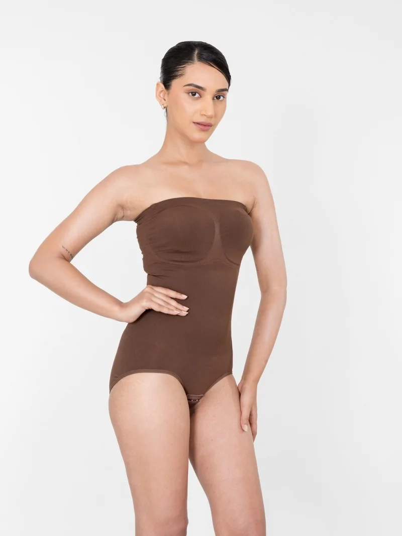 Shapercult Store Strapless Brown Bodysuit for Women